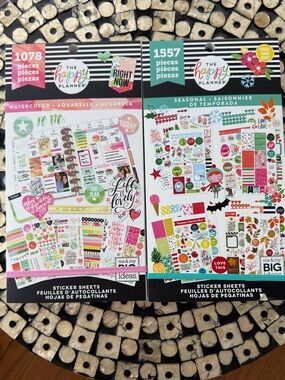 2 Happy Planner Decorative Sticker Pads.  Holiday/Seasonal and Watercolor themes